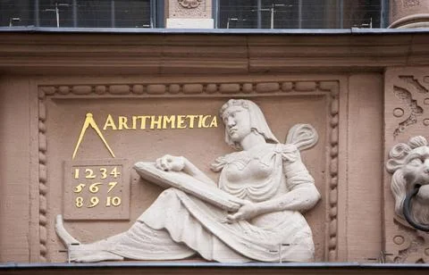  Arithmetic, Arithmetic, figure at the Town Hall of Lemgo, North Rhine-Wes... Stock Photos
