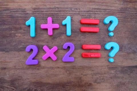 Arithmetic examples from plastic numbers and multiplication Stock Photos