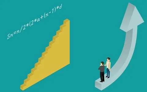 Arithmetic progression and rising arrow corporate strategy image isometric Stock Illustration