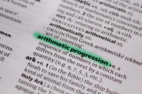 Arithmetic progression word or phrase in a dictionary. Stock Photos