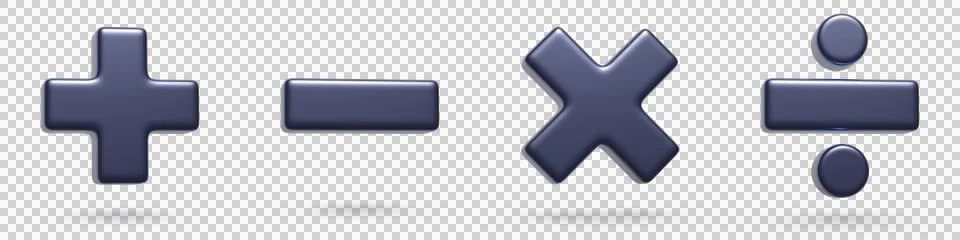 Arithmetic symbols in three dimensions isolated on a white background. 3D i.. Stock Illustration