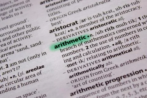 Arithmetic word or phrase in a dictionary. Stock Photos