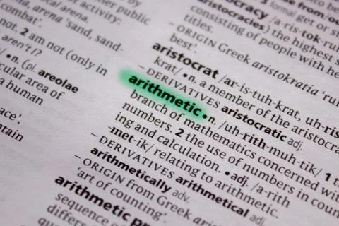 Arithmetic word or phrase in a dictionary. Stock Photos