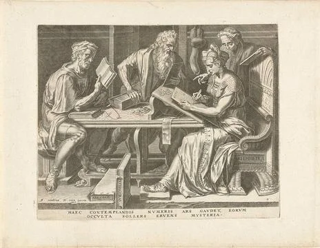 Arithmetics (arithmetic); The seven liberal arts. Arithmetics sits at the ... Stock Photos