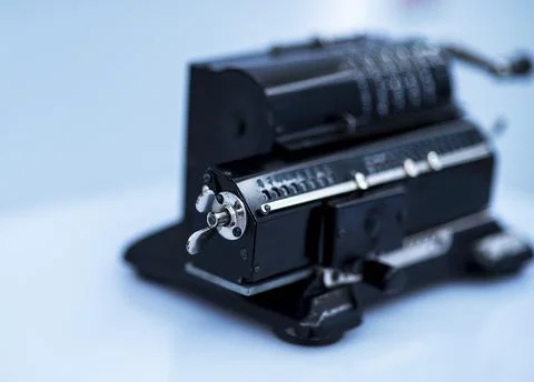 Arithmometer, old and retro computer for mathematical calculations Stock Photos