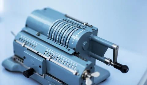 Arithmometer, old and retro computer for mathematical calculations Stock Photos