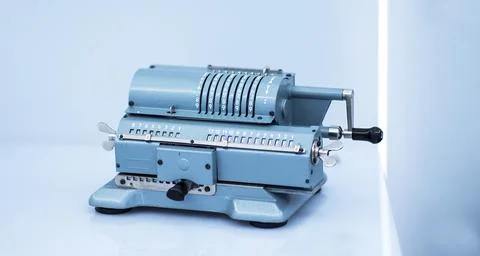 Arithmometer, old and retro computer for mathematical calculations Stock Photos