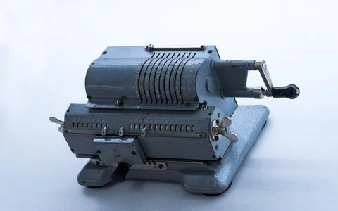 Arithmometer, old and retro computer for mathematical calculations Stock Photos