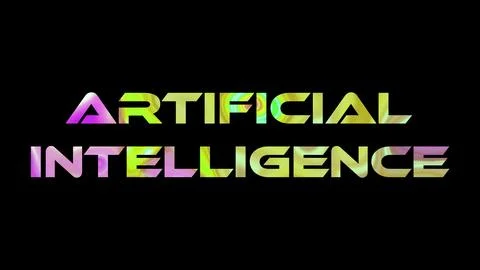 Aritificial Intelligence text on black background. Multicolored glossy tech.. Illustrazione stock