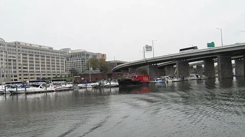 Ariving at River Dock Stock Footage 37294987