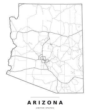 Arizona AZ Map Counties Highways Roads Black White Editable Vector Stock Illustration