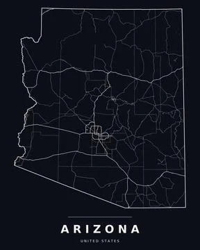Arizona AZ Map Counties Highways Roads Dark Mode Editable Vector Stock Illustration