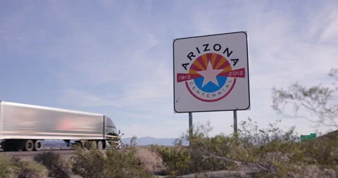 Arizona Centennial Sign Along Interstate 40 Stock Footage 341663660