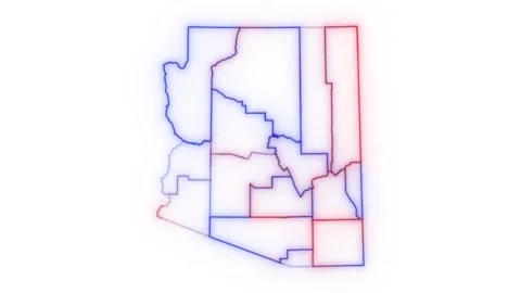 Arizona county map red blue election outline white background seamless loop Stock Footage 343867588