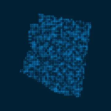 Arizona dotted glowing map. Shape of the us state with blue bright bulbs. V.. Stock Illustration