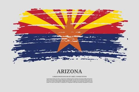 Arizona flag with brush stroke effect and information text poster, vector Illustrazione stock
