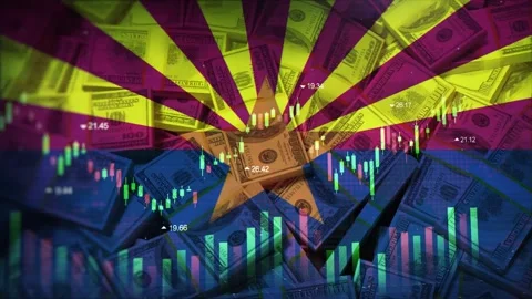 Arizona Flag on Economic Background With Decrease Bar Chart Graph And Arrow Stock Footage 320969495