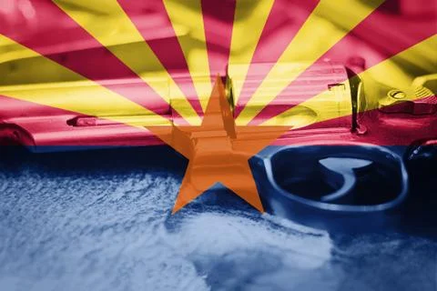 Arizona flag (U.S. state) Gun Control USA. United States Gun Laws. Stock Photos