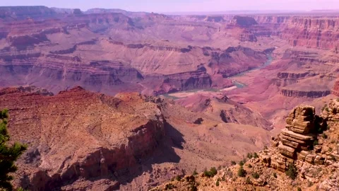 Arizona Grand Canyon A slow pan across the Grand Canyon with the Colorado Ri Stock Footage
