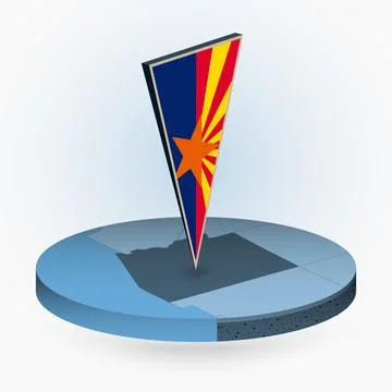 Arizona map in round isometric style with triangular 3D flag of US State Ar.. Stock Illustration