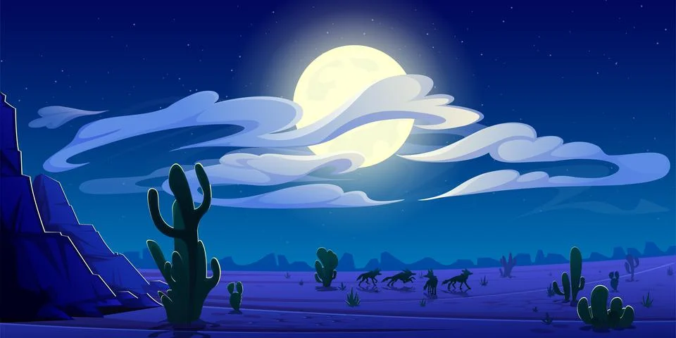 Arizona night desert landscape, natural background Stock Illustration