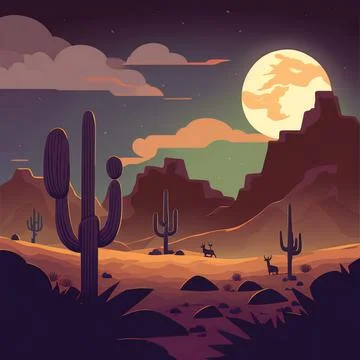 Arizona night desert landscape, natural wild west background with Stock Illustration