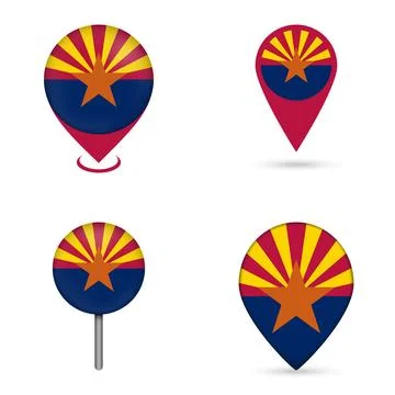 Arizona State Flag Map Pin Icons Set Collection Stock Illustration