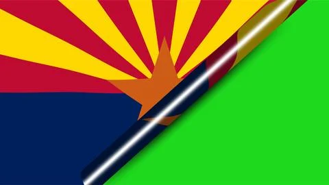 Arizona State Flag Peeling Back to Reveal Green Screen Background for Video.. Stock Illustration