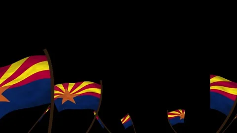Arizona State Flags Waving Crowd. Realistic 4K 60fps Seamless Loop Stock Footage 338405851
