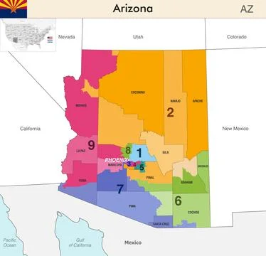 Arizona state map with counties borders and congressional districts Illustrazione stock
