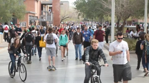 Arizona State University -  Crowd of College Students Walking Wide Shot Stock Footage