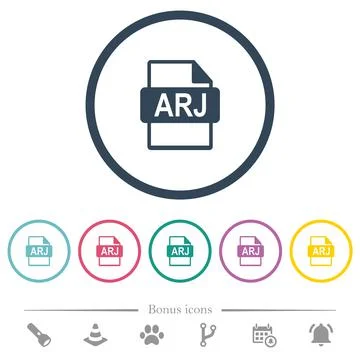 ARJ file format flat color icons in round outlines Stock Illustration