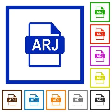 ARJ file format flat framed icons Stock Illustration