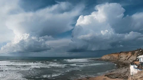 Ark and dramatic storm cloud area background in a beach Stock Footage 134835250