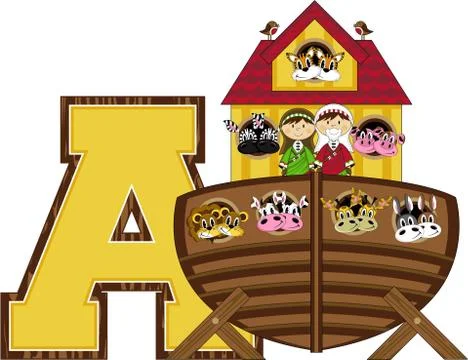 A is for Ark Biblical Alphabet Learning Illustration 库存插图