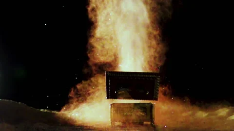 The Ark of the Covenant top blows open and shoots dust upwards in slow motion Video stock 212486482