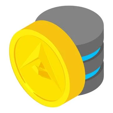 Ark cryptocurrency icon isometric vector. Network database disc and big ark coin Stock Illustration