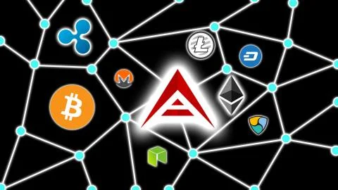 ARK Cryptocurrency Network Concept Black Background Stock Illustration