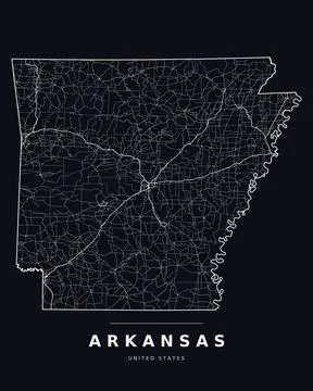 Arkansas AR Map Counties Highways Roads Dark Mode Editable Vector Stock Illustration