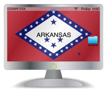 Arkansas Computer Screen With On Button Illustrazione stock