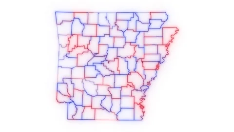 Arkansas county map red blue election outline white background seamless loop Stock Footage 343867584