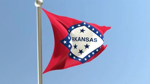 Arkansas flag on flagpole. AR flag fluttering in the wind. USA. Stock Footage 170073392