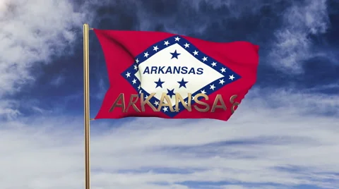 Arkansas flag with title waving in the wind. Looping sun rises style.  Animation Video stock 48157685