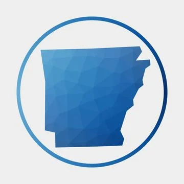 Arkansas icon. Polygonal map of the us state in gradient ring. Round low po.. Stock Illustration