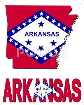 Arkansas map flag and text illustration Stock Illustration