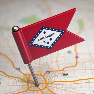 Arkansas Small Flag on a Map Background. Stock Illustration