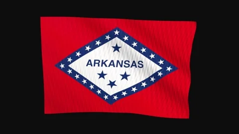 Arkansas state flag waving on black background seamless loop Video stock 344675892