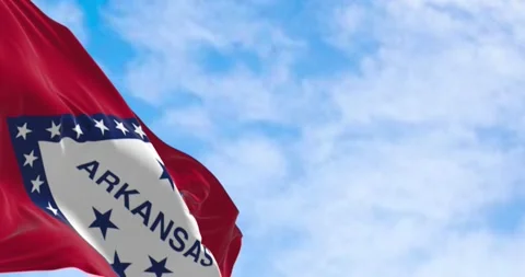 Arkansas state flag waving in the wind on a clear day Stock-Footage 289193588