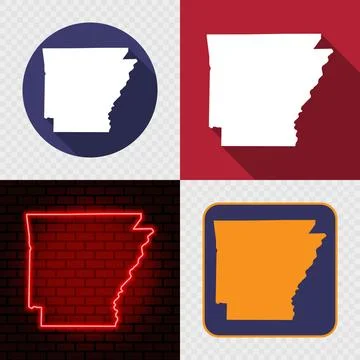 Arkansas State Map Icons Set, USA Silhouette Collection in Flat, Minimal an.. Stock Illustration