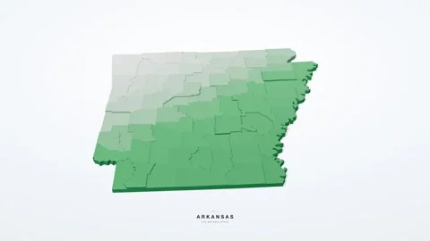 Arkansas USA 3D isometric state map with county borders rotating on a clean Stock Footage 340404498